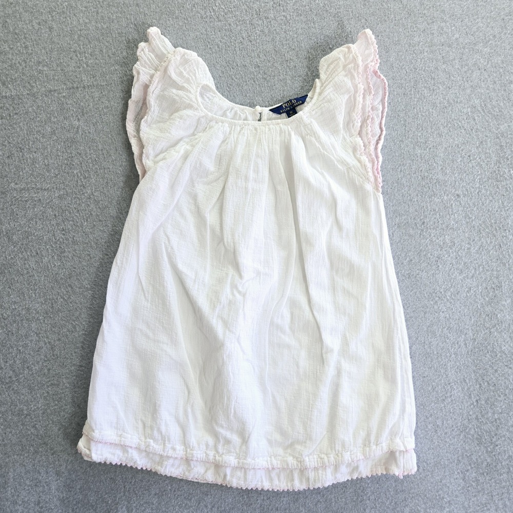 Polo Ralph Lauren Blouse Top Womensโ Size 6X White Lined Flutter Sleeve Cotton
